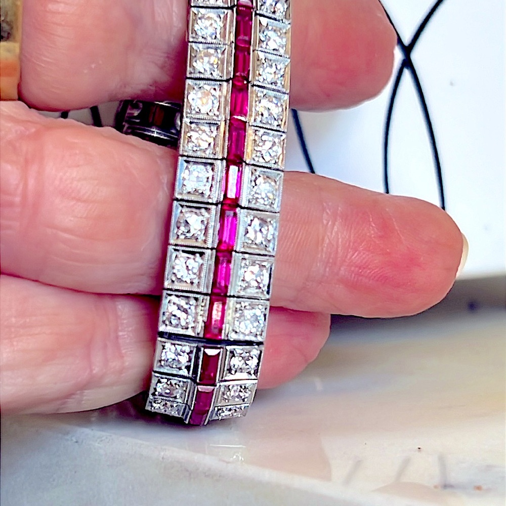 Platinum 5 carat diamond and Ruby bracelet - Picture 11 of 12